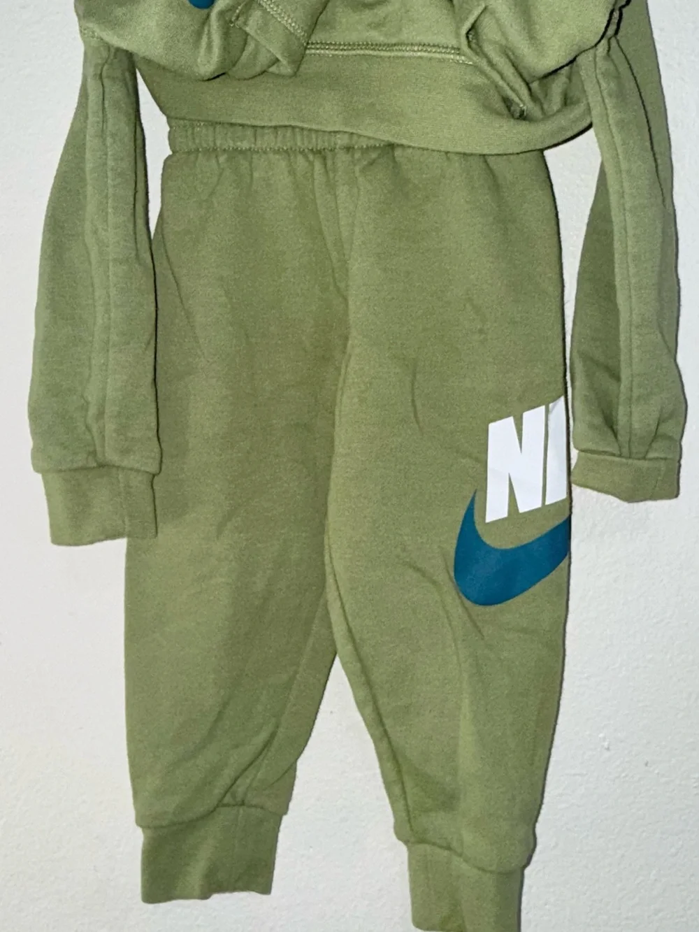 Nike Kids Olive Green Sweatshirt & Joggers with Blue Swoosh